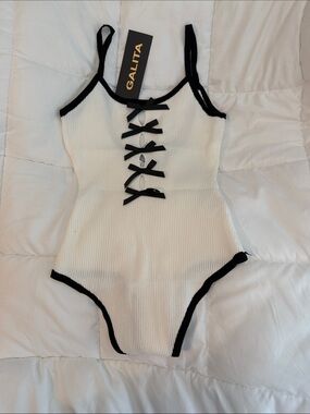 Galita White Ribbed Bodysuit with Black Trim